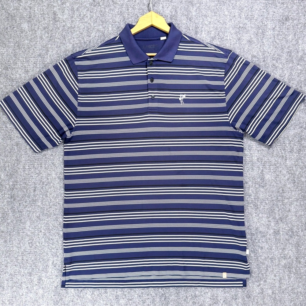 Ashworth Golf Polo Men's XL Navy Blue Stripe Stretch Performance Shirt